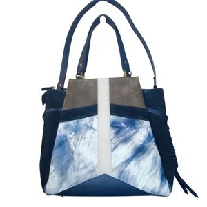 Jerome Dreyfuss Anatole Midnight Blue Brown Leather Suede Tote Crossbody Bag